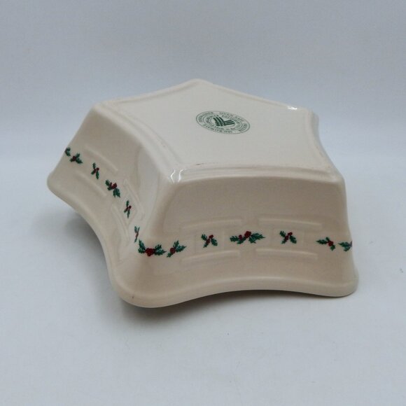 Longaberger Pottery Large Star Dish Traditional Holly Christmas Pattern - Picture 12 of 13